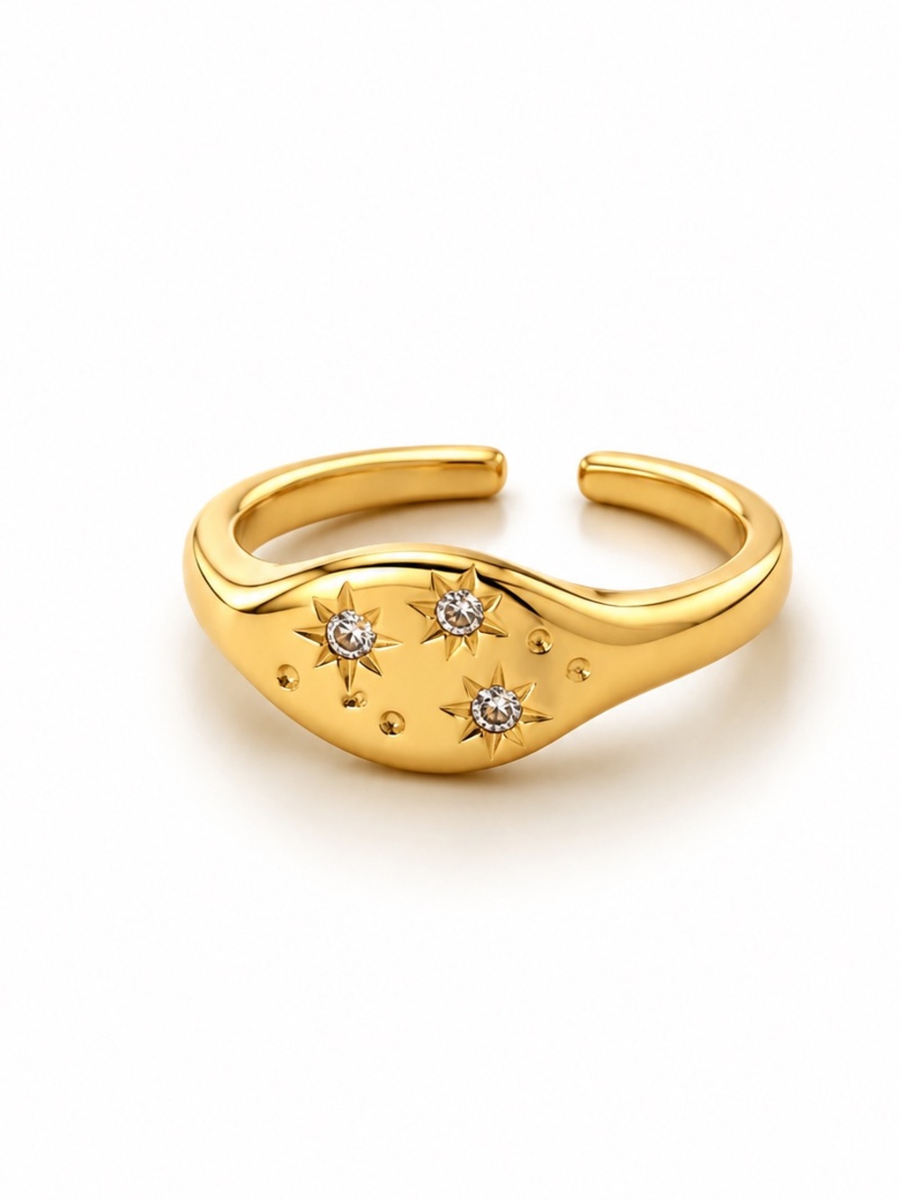 Celestial Star Pinky Ring, Adjustable Stainless Steel Zircon Ring
